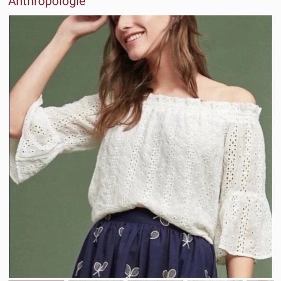 Anthropologie Floreat fully lined off shoulder eyelet top. Worn 2-3 x - Picture 1 of 3